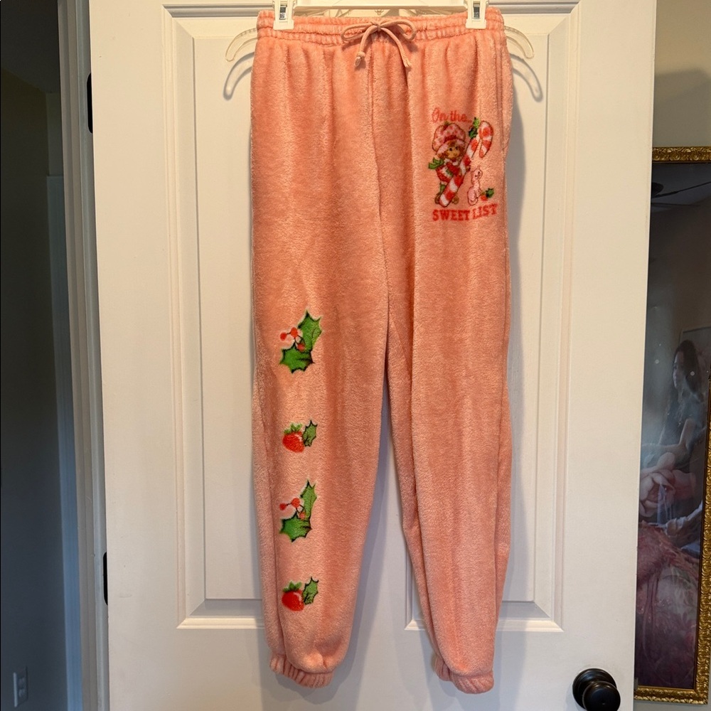 Pink Holiday Fleece Jogger Pants - 'Sweet List' Graphic